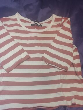 Abercrombie & Fitch Mauve and White Striped Boatneck Top